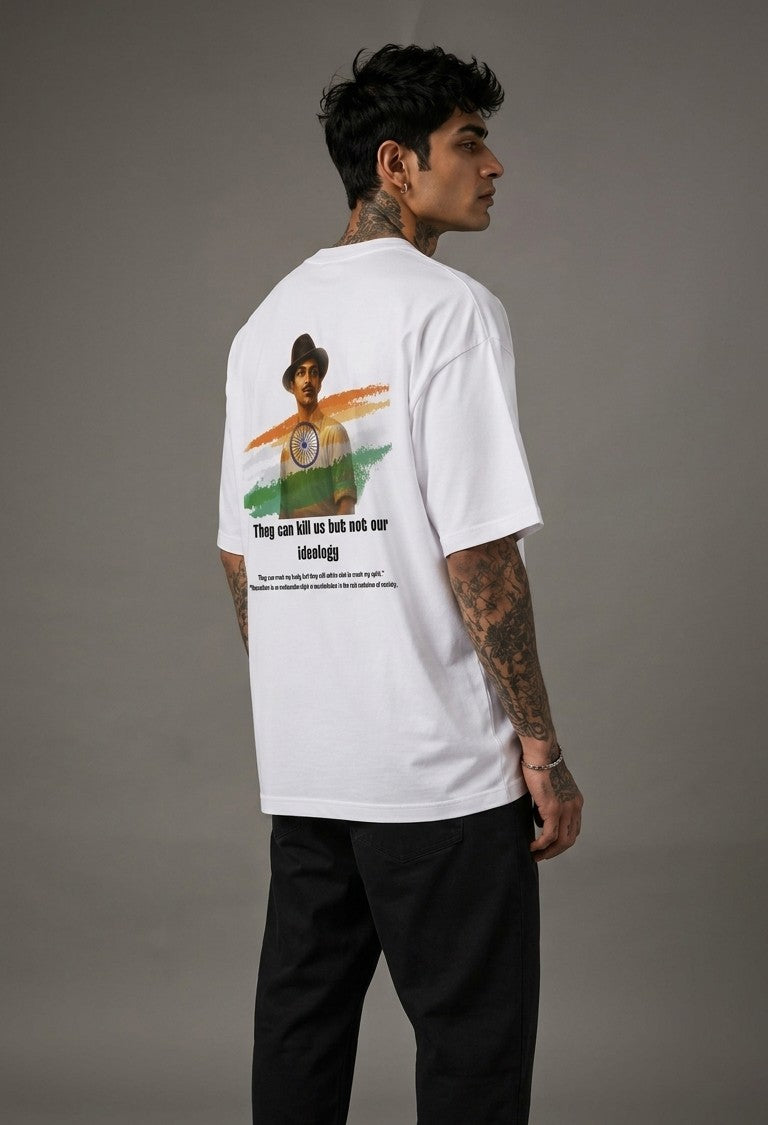 Bhagat Singh White Unisex Terry Oversized Tee T-Shirt
