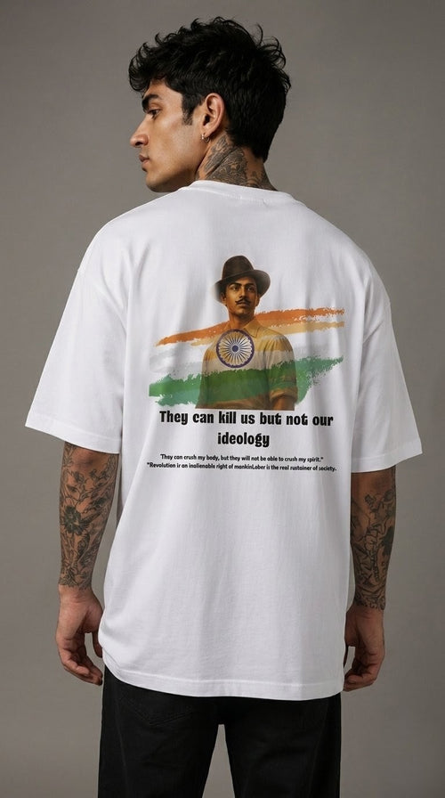 Bhagat Singh White Unisex Terry Oversized Tee T-Shirt